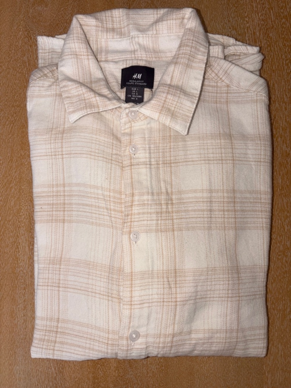 H&M Men's Cream and Beige Plaid Button-Down Shirt